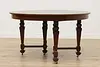 English Tudor Antique 54" Round Oak Dining Table, 2 Leaves (16)