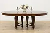 English Tudor Antique 54" Round Oak Dining Table, 2 Leaves (2)