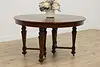 English Tudor Antique 54" Round Oak Dining Table, 2 Leaves (3)