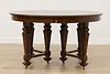 English Tudor Antique 54" Round Oak Dining Table, 2 Leaves (7)