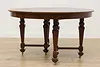 English Tudor Antique 54" Round Oak Dining Table, 2 Leaves (8)