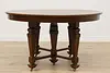 English Tudor Antique 54" Round Oak Dining Table, 2 Leaves (9)