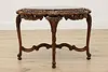 French Design Vintage Walnut & Marble Top Coffee End Table (7)