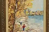 Autumn Lakeshore Vintage Original Oil Painting Macey 41" (2)