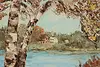 Forest Village & Lake Vintage Original Acrylic Painting 22" (6)