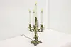 Italian Antique Brass & Crystal Candelabra, Flame Bulbs (3)