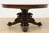 Victorian Antique 5' Round Oak 12' Dining Table Carved Lions (12)