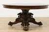 Victorian Antique 5' Round Oak 12' Dining Table Carved Lions (16)