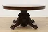 Victorian Antique 5' Round Oak 12' Dining Table Carved Lions (17)