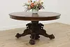 Victorian Antique 5' Round Oak 12' Dining Table Carved Lions (2)