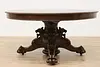 Victorian Antique 5' Round Oak 12' Dining Table Carved Lions (20)