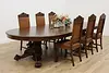 Victorian Antique 5' Round Oak 12' Dining Table Carved Lions (3)