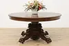 Victorian Antique 5' Round Oak 12' Dining Table Carved Lions (4)