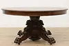 Victorian Antique 5' Round Oak 12' Dining Table Carved Lions (9)