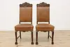 Set 6 Antique Renaissance Leather & Carved Oak Dining Chairs (12)