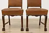 Set 6 Antique Renaissance Leather & Carved Oak Dining Chairs (14)