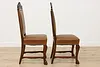 Set 6 Antique Renaissance Leather & Carved Oak Dining Chairs (19)