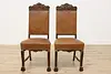 Set 6 Antique Renaissance Leather & Carved Oak Dining Chairs (20)