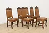 Set 6 Antique Renaissance Leather & Carved Oak Dining Chairs (3)