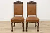 Set 6 Antique Renaissance Leather & Carved Oak Dining Chairs (4)