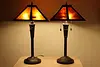 Pair of Craftsman Design Office or Library Lamps Mica Shades (3)