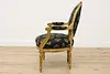 French Vintage Gilt Armchair, Carved Roses, New Upholstery (6)