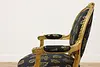 French Vintage Gilt Armchair, Carved Roses, New Upholstery (7)