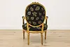 French Vintage Gilt Armchair, Carved Roses, New Upholstery (9)