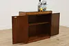 Midcentury Modern Vintage Walnut Bar Cabinet Black Glass Top (3)