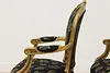 Pair French Vintage Carved Gilt Armchairs New Upholstery (10)