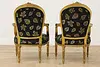 Pair French Vintage Carved Gilt Armchairs New Upholstery (14)