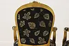 Pair French Vintage Carved Gilt Armchairs New Upholstery (15)