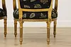 Pair French Vintage Carved Gilt Armchairs New Upholstery (18)