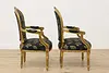 Pair French Vintage Carved Gilt Armchairs New Upholstery (19)