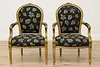 Pair French Vintage Carved Gilt Armchairs New Upholstery (2)