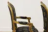 Pair French Vintage Carved Gilt Armchairs New Upholstery (20)