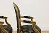 Pair French Vintage Carved Gilt Armchairs New Upholstery (21)