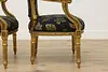 Pair French Vintage Carved Gilt Armchairs New Upholstery (23)