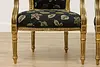 Pair French Vintage Carved Gilt Armchairs New Upholstery (5)