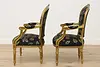 Pair French Vintage Carved Gilt Armchairs New Upholstery (9)