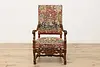 Renaissance Antique Unicorn Needlepoint Hall Throne Chair (2)