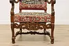 Renaissance Antique Unicorn Needlepoint Hall Throne Chair (5)