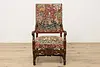 Renaissance Antique Unicorn Needlepoint Hall Throne Chair (2)