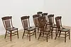 Set 8 Antique Farmhouse Carved Pressback Dining Chairs Signed (2)