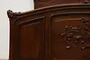 French Art Nouveau Antique Carved Walnut Queen Size Bed (10)