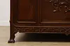 French Art Nouveau Antique Carved Walnut Queen Size Bed (12)