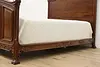 French Art Nouveau Antique Carved Walnut Queen Size Bed (15)