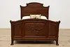 French Art Nouveau Antique Carved Walnut Queen Size Bed (2)