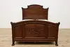 French Art Nouveau Antique Carved Walnut Queen Size Bed (3)