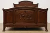 French Art Nouveau Antique Carved Walnut Queen Size Bed (9)